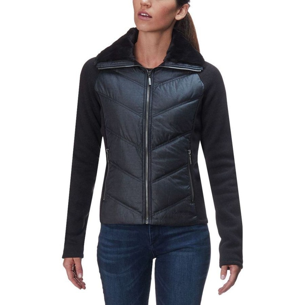 Marmot Thea Hybrid Jacket Hood Small Black Gray 700 Fill Down Faux Fur Gorpcore